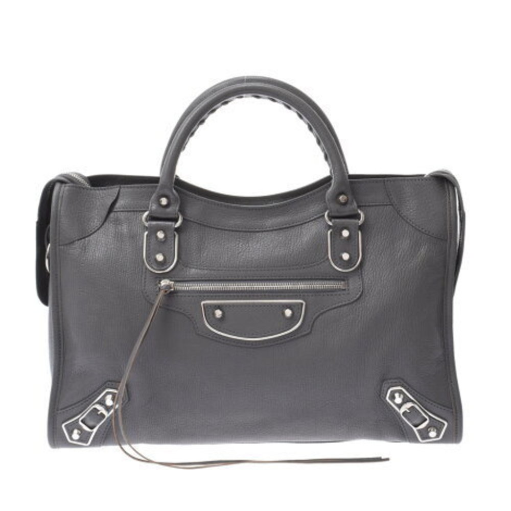 BALENCIAGA Metallic Edge The City Bag Grey Leather Handbag
